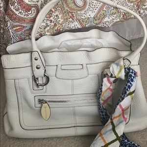 Coach white leather satchel w coach scarf tie